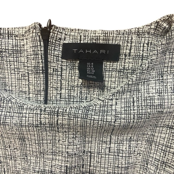 Tahari Sleeveless Dress Womens Size 8 Black White Grid Tweed Pockets Stretch - Picture 9 of 16